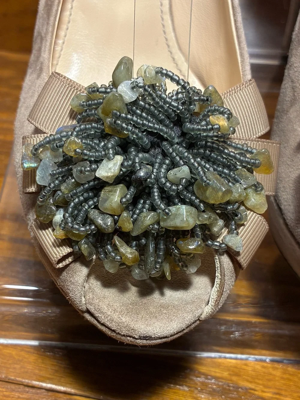 Gastone Lucioli ITALY Beaded Suede Platform Slingback Heels Taupe EU 38.5 US 8
